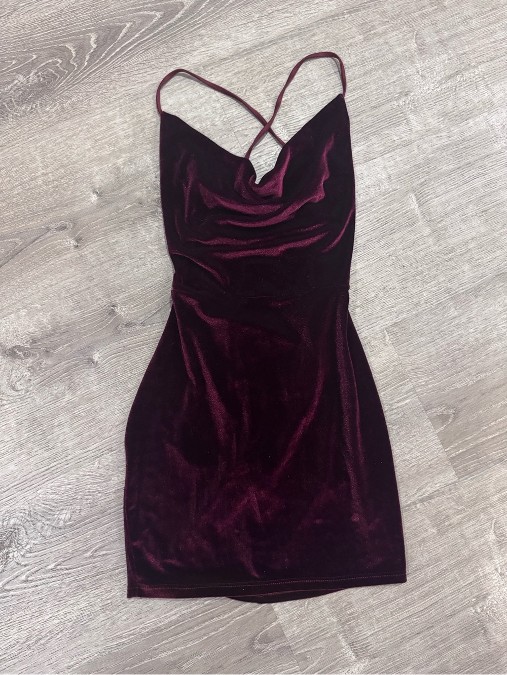 Lucy in the Sky Burgundy Velvet Cowl Neck Mini Dress